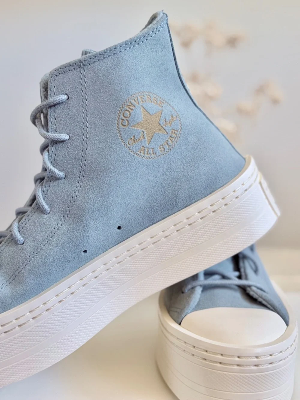 Converse Chuck Taylor Modern Lift Platform BLUE Suede Leather Fleece Lining
